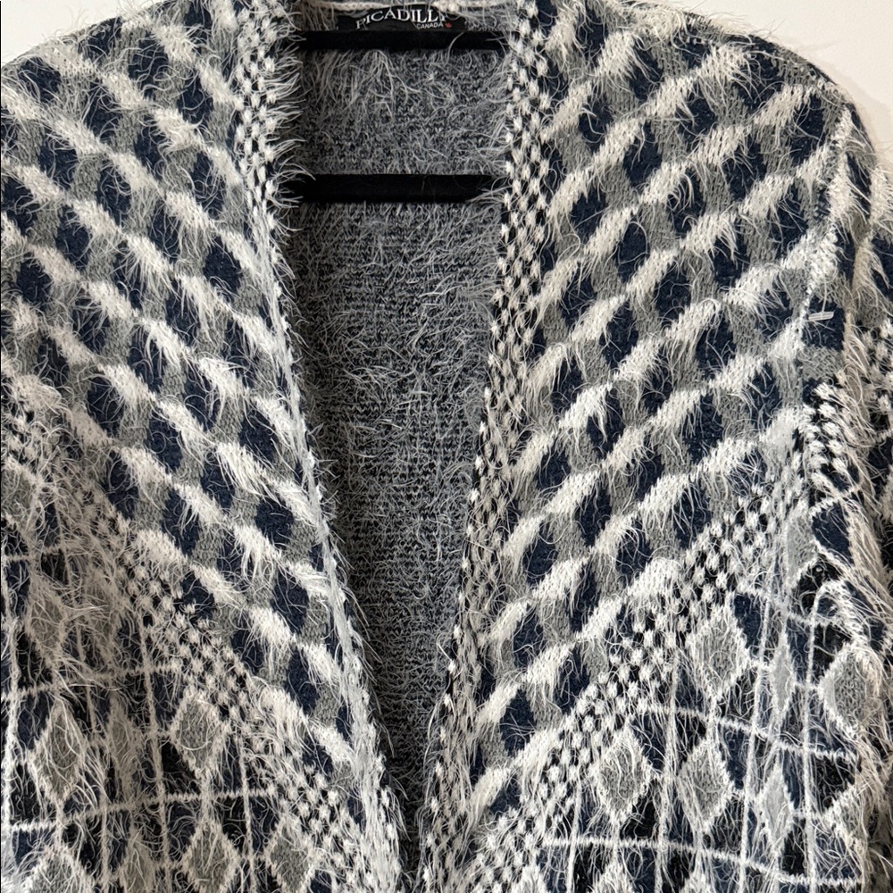 Picadilly Black and Gray Geometric Cardigan - Picture 7 of 9